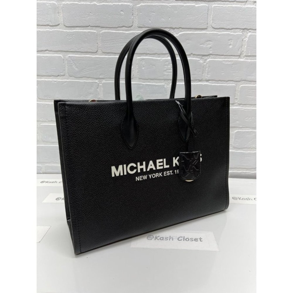 Michael Kors MK Mirella Medium Pebbled Leather Tote Bag - Black - Picture 2 of 12